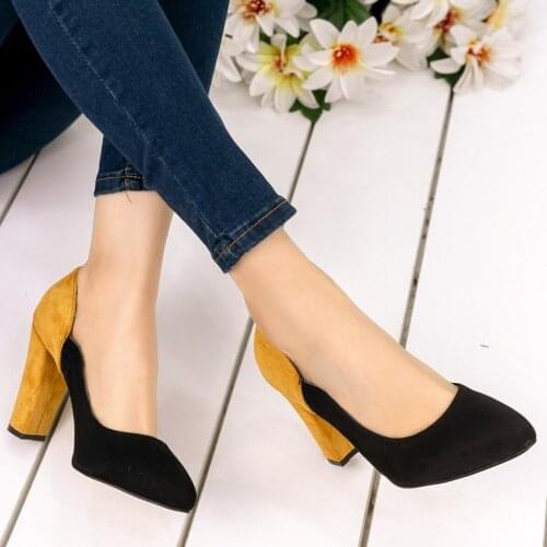 Tonar İlene Black Suede Mustard Heels Women Shoes Spring Summer Elegant Style Casual Cool Casual New Season Daily