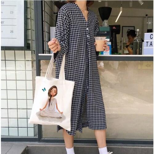 Cartoon Girl Eco Friendly Shopping Bags Women Shoulder Bag Supermarket Canvas Handbag Shopper Bags Reusable Grocery ToteBag