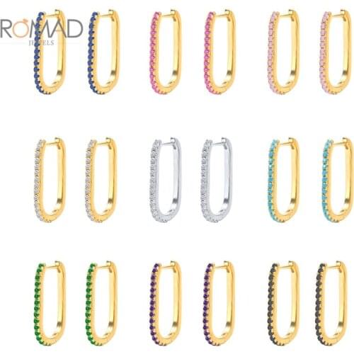 ROMAD 2021 Trend Round Diamond Hoops Earrings For Women Pink Green Purple Zircon Earrings 925 Sterling Silver Jewelry Orecchini