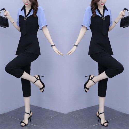 Summer New style Women clothing 2021Tracksuit Sets Casual V neck shirt + Sport Pants Lady Two Piece Suit Lounge Wear big