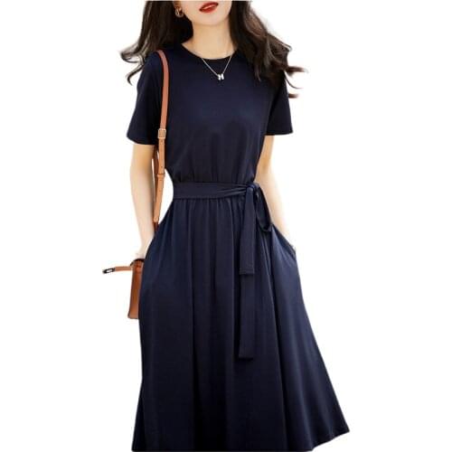 2021 Summer Womens Belt Mid-Length Dress
