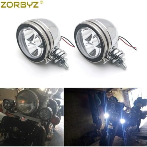 ZORBYZ Motorcycle LED Chrome Metal Passing Driving Lamp Headlight Fog Light For Honda Kawasaki Harley Custom