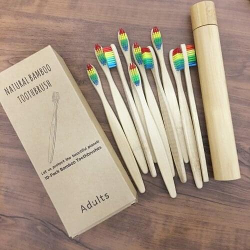 10 Pcs/set Bamboo Toothbrush Eco-Friendly Wood rainbow Toothbrushes travel pack Soft Bristle Biodegradable Vegan Oral Care Adult