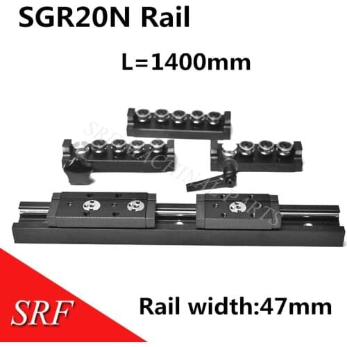 1pcs Roller linear guide rail SGR20N L=1400mm +2pcs SGB20N block multi axis core linear Motion slide rail auminum guide