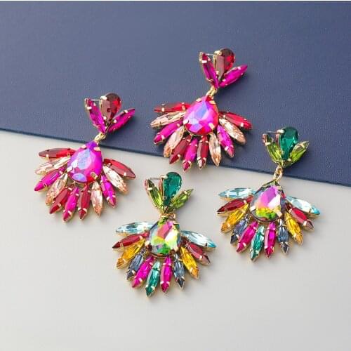 2021 Fashion Flower Drop Earrings for Women Rhinestone Bling Earring Girls Wedding Party Jewelry Multicolor