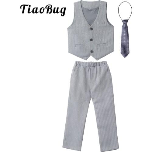 3Pcs Kids Gentleman Outfits Sleeveless Suits Vest Pants Wedding Boy Suits Flower Boys Clothes Childrens Birthday Party Costume