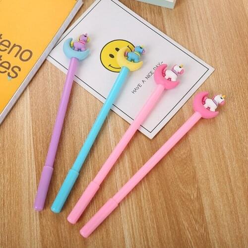 30 Pcs Cartoon Moonlight Unicorn Neutral Pen Creative Stationery Lovely Moon Pony Water Signature Pen
