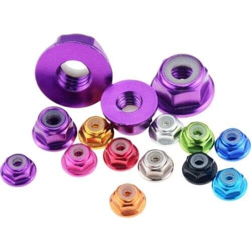 5PCS Multi-color M2 M3 M4 M5 M6 Aluminum Alloy Flange Nut Nylon Ring Flange Nut Lock Nut Car Accessories Model Dedicated