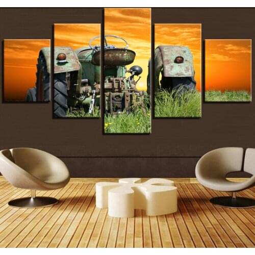5Pcs Retro Farm Tractor and Sunshine Pictures Wall Art Home Decor Posters Canvas HD Paintings Decoration Living Room Accessories
