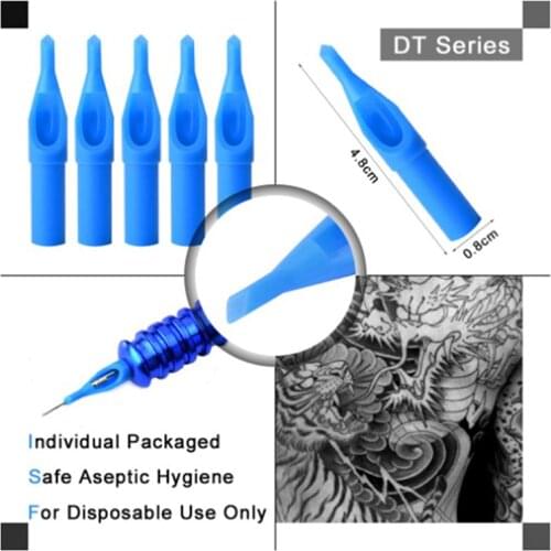 50Pcs/Box Sterile Disposable Tattoo Nozzle Tips Needle Tube Mixed Sizes RT+DT+FT New
