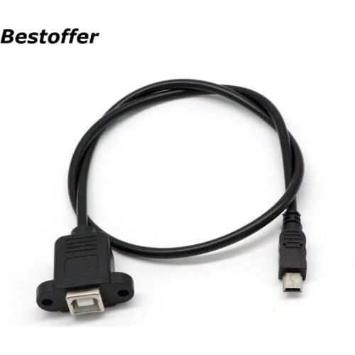 50 CM Mini USB 5 Pin Male to USB 2.0 B Jack Female Socket Printer Panel Mount Cable