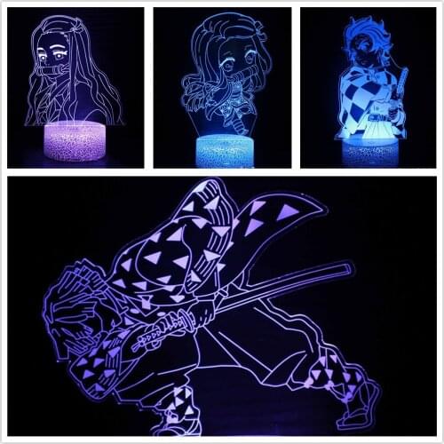 Demon Slayer Anime 3d Night Lights Kamado Tanjirou Nezuko Zenitsu Lamps Table Led Kimetsu no Yaiba Lighting Set Colorful Lampara