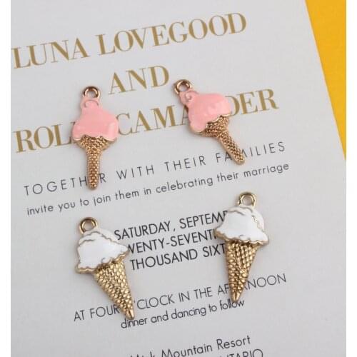 10pcs Fashion Gold Color Alloy Enamel Ice Cream Cone Charms Pendant Beads Fit Bracelet For Women Jewelry Making Accessories