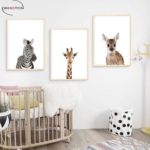 Baby Animal Zebra Girafe Deer Wall Art Canvas Poster Nordic Nursery Prints Painting Picture Children Bedroom Decoration