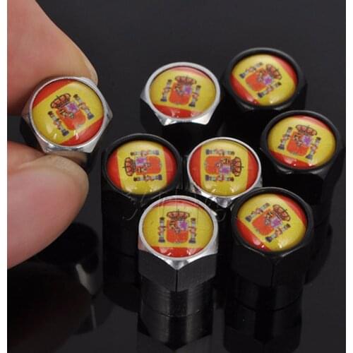 Spain Flag Wheel Tire Valve Cap Car Tires Valves Tyre Stem Air Caps Bicycle Cover For BMW Audi Honda Hyundai VW Auto Accessories