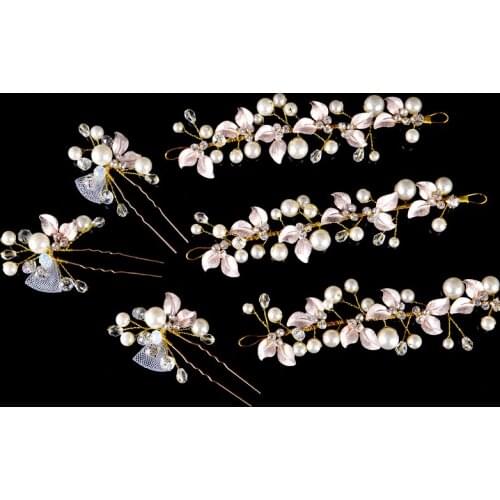 6pcs Handmade Romantic Headband Tiara Bridal Hair Jewelry Imitation Pearl Hairpins Rhinestones Wedding Crown Hair Accessories