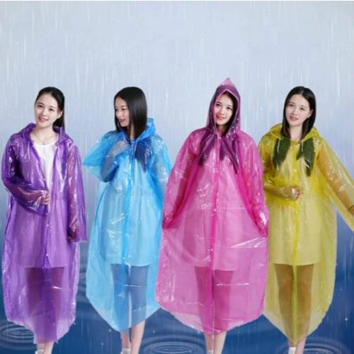 Hood Poncho Camping Plastic Raincoat Disposable Adult Emergency Waterproof Rain coat for Women Men Random Color 116cm