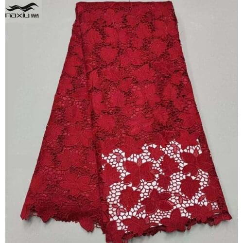 Madison Red French Guipure 5 Yards African Lace Fabric 2021 High Quality Lace Nigerian Lace Fabrics For Wedding Dress