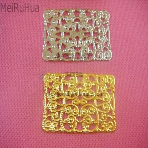 20 pcs/lot 30*50mm square Metal Filigree Flowers Slice Charms base Setting Jewelry DIY Components Findings