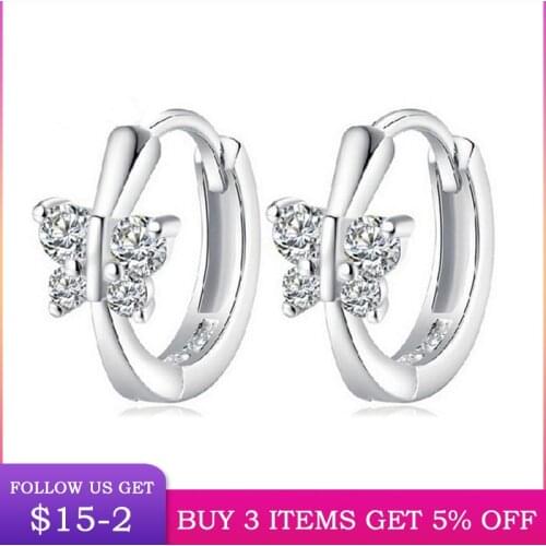 LByzHan 100% Real 925 Sterling Silver Butterfly Hoop Earring Gold & Silver Color Earring For Women Gift CME0046