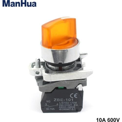 Manhua Control Switch XB4-BK25M1 220V 2 position led push button switch/standard handle selector With light