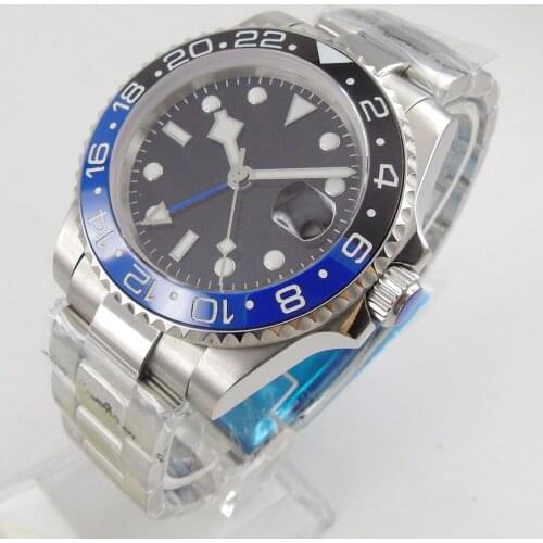 40MM Sterile Dial Sapphire Glass Ceramic Bezel Seeing Case Back GMT Date Automatic Mens Wristwatch