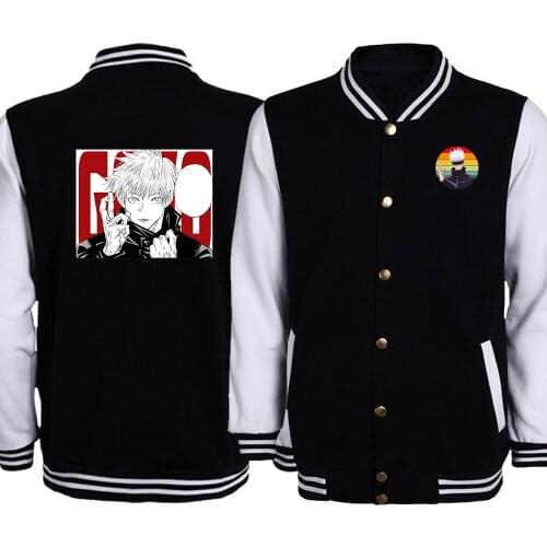 Hot Anime Jujutsu Kaisen Gojo Satoru Print Men Baseball Jackets Harajuku Fashion Clothing Coats Cartoon High Quality Mens Jacket