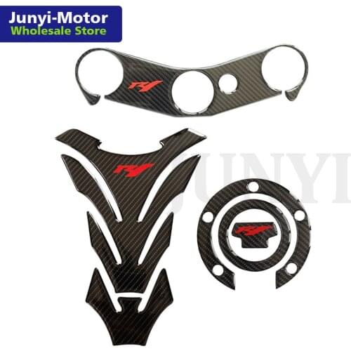 For YAMHHA YZF1000 R1 2004 2005 2006 K4 Tank Cover Pad Sticker Triple Front Top Clamp Fish Carbon Fiber Logo Decal Motorcycle