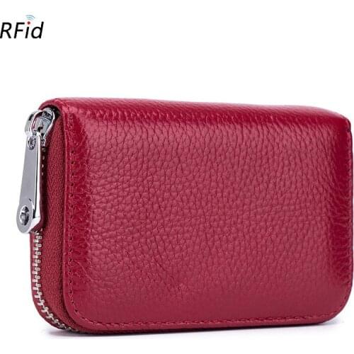 2018 New Genuine Leather Card Holder 12 Cards Slots for Women Men Zipper Cowhide RFID Cards Wallet Small Coin Purse Tarjetero
