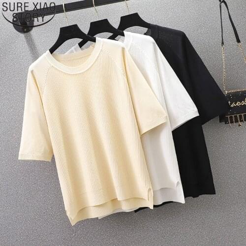 2021 New L-4XL Loose Summer Short Sleeve Tshirt Knited Shirt Spring Summer Plus Size Women Clothing Women Tops O-neck Tees 13595