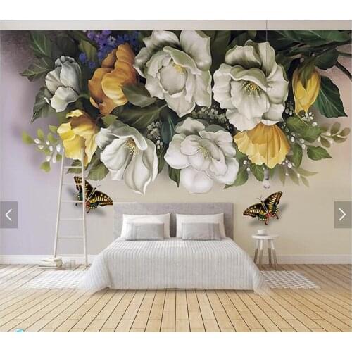 Custom butterfly papel de parede, vintage oil painting mural for living room bedroom sofa TV background waterproof wallpaper