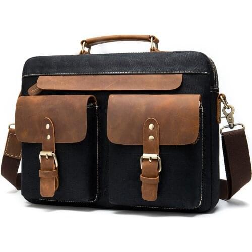 Leather Briefcases Men Vintage Leather Handbag Briefcase Business Men 14-inch Computer Bag Portable KUMON Laptop Briefcase