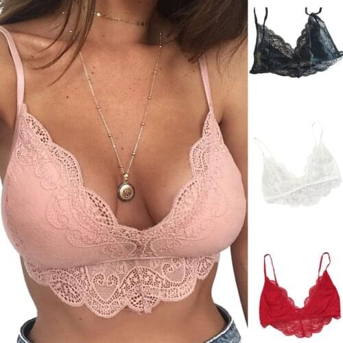 Sexy Women Frameless Tube Top Lace Bralette Deep V Floral Hollow Out Thin Exotic Bra Femme Charming Underwear
