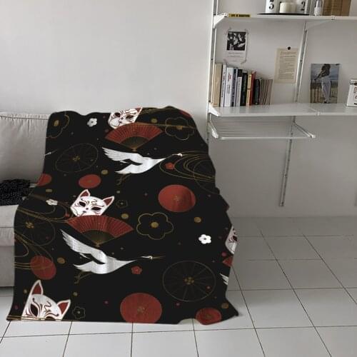Modern Sofa Blankets Japanese Style Fox Mask Crane Travel On The Plane Portable Flannel Warm Blanket Bedroom Bed Coverlet