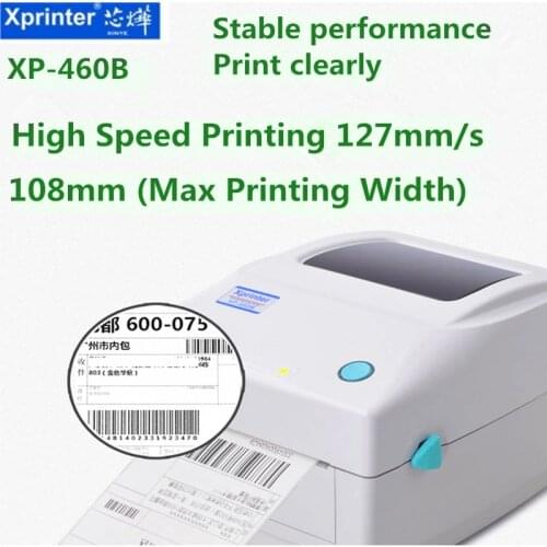 Xprinter XP-460B Thermal Shipping Label Printer 20mm-108mm Barcode Stickers Printer Bluetooth Printer USB Bluetooth Interface