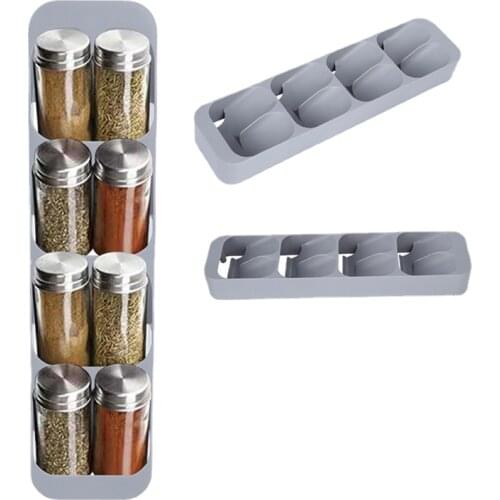Drawer Cabinet Spice Jar Bottle Storage Box 8 Grids Holder Hose Seasoning Rack Crucible Kitchen Organizer Shelf Condiment Case
