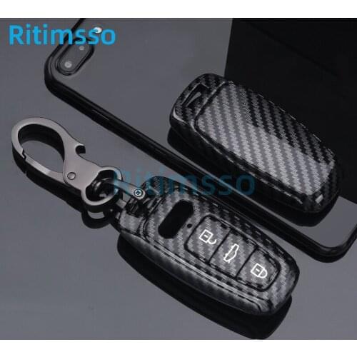 Carbon fiber Key Fob Protector Cover Case For Audi A6L A8L A6 A7 A8 smart key 2019 2020 Car Accessories Fob Cover Keychain