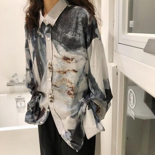 NiceMix Chic Turn-Down Collar Long Sleeve Women Blouse Vintage Print Harajuku Ulzzang Shirts Korean Single Breasted Blusas Mujer