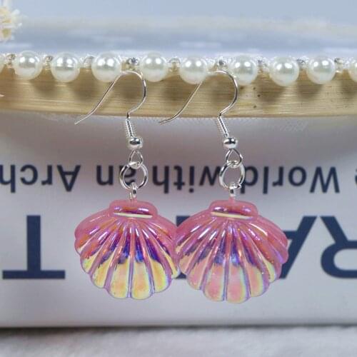 1pair Fashion Craft Glitter Shell with pearl Drop Earrings Resin earring for Birthday Gift Child Girls Teens Jewelry