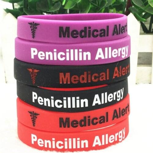1PC Penicillin Allergy Alert Silicone Wristband Logo Armband Nurse Bangles For Men Women