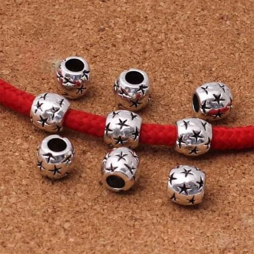 10pcs/lot Fashion Star Carved Barrel Loose Metal Beads 10mm Rock Style Big Hole Braided Beards Hair Space Beads DIY Jewelry Gift