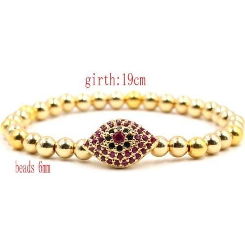 2019 Classic Environmental Protection 4 Color Copper Beads Bracelet Bangle Unisex Micro Inset Red Zircon Eyes Shape Bracelet