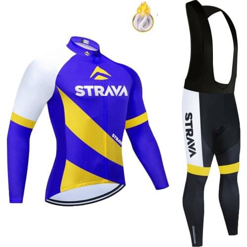 2021 STRAVA Winter Thermal Fleece Cycling Clothing Bike Pants Set Mens Ropa Ciclismo 20D Bicycling Maillot Culotte Sportswear