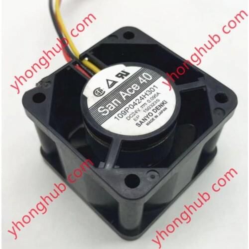 Sanyo Denki 109P0424H301 DC 24V 0.095A 40x40x28mm 3-wire Server Cooling Fan