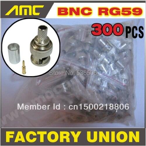 300PCS High Quality BNC male crimp plug for RG59 coaxial cable BNC Connector BNC male 3-piece crimp connector plugs cctv cable