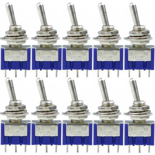 5Pcs Toggle Switch MTS-102 3 Pin ON/ON PDT 6A 125VAC/3A 250VAC Mini Switch Lever Switch blue S