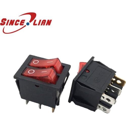 50 Pcs Red Light Illuminated Double SPST ON/OFF Snap IN 31x25mm Boat Rocker Switch 6 Pin 250v Double Boat Rocker Switch