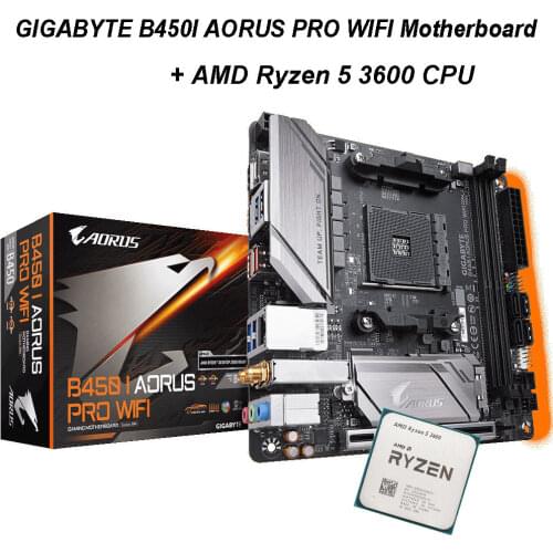 AMD Ryzen 5 3600 R5 3600 CPU + GIGABYTE B450 I AORUS PRO WIFI AM4 AMD B450 SATA 6Gb/s USB 3.1 HDMI Mini ITX AMD Motherboard Set