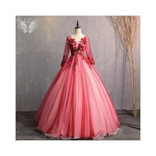 100%real wine red veil long sleeve ball gown Medieval Renaissance gown Sissi princess dress Victorian /Marie Antoinette/ Belle