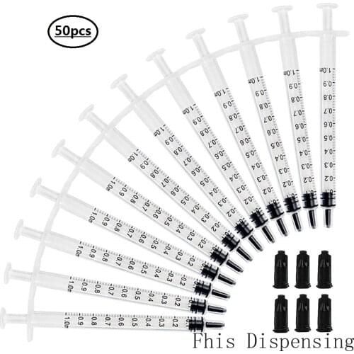 White 1ml/1cc Luer Slip Tip Syringe with Caps, Without Needle, for Pet Feeding and Industrial Use Pack of 50